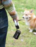 Gobeigo Dog Poop Bag Holder for Leash, Large Opening for Easy Pull Out, Doggy Poo Bag Dispenser with Used Waste Bag Carrier Suitable for Any Retractable Leash with 15 Unscented Bags (Black)