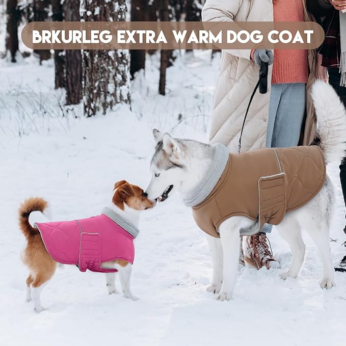 BRKURLEG Dog Winter Coat, Warm Dog Jackets for Small and Medium Large Dogs, Reflective Adjustable Pet Cold Weather Coats, Waterproof Windproof Dogs Snow Jacket Clothes Warm Vest (XL, Khaki)