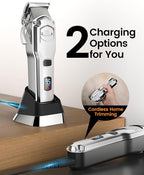oneisall Dog Clippers for Grooming Thick Hair Professional,Cordless/Rechargeable Pet Grooming Kit with Detachable Metal Combs, Low Noise Heavy-Duty Pet Clippers for Thick/Curly/Fine/Wavy Hair (Sliver)