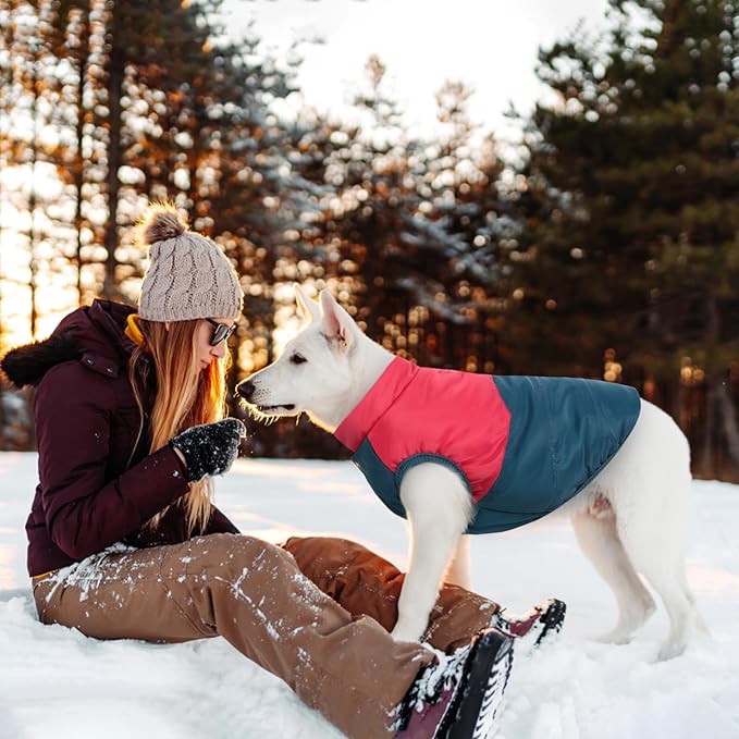 ASENKU Dog Winter Coat - Waterproof Windproof Dog Jacket, Warm Snowproof Doggie Puffer Vest for Cold Weather, Lightweight Snow Coats for Small Medium Large Dogs (Red&Navy, XXXL)