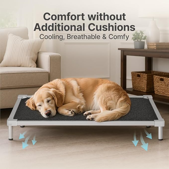 Elevated Dog Beds Large Sized, Chew Proof Aluminum Alloy Heavy Duty Dog Supplies Cooling Raised Pet Cot Indestructible with Anti-Rust Washable Assembly for Crate Outdoor-48.4"x 32.7" x 7"
