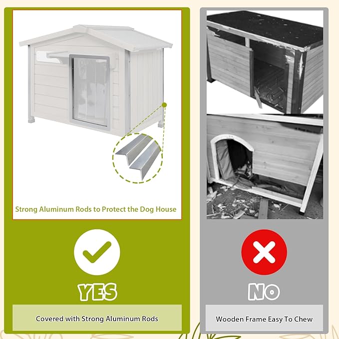 PetsCosset 40.2" L Large Dog House Outdoor & Indoor,Fir Wood Dog Kennel with Weatherproof Openable Asphalt Roof,Spacious Doghouse with Anti-Chewing Metal Edges for Small & Medium & Large Dogs,Grey