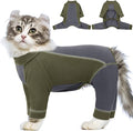 SUNFURA Hair Sticky Cat Clothes, Cat Sweater for Cats Only, 4-Legged Fleece Sweaters Kitten Pajamas Reduce Shedding Fur, Warm Pullover Shirts for Cats, Army Green XL