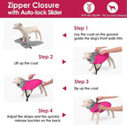 AOFITEE Dog Winter Coat, Waterproof Dog Jacket with Harness Built in, Warm Fleece Dogs Coats for Medium Dogs, Reflective Cozy Thermal Pet Puffer Jacket Snowsuit with Zipper & Furry Collar, Pink M