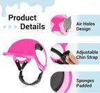 Dog Helmet with Dog Goggles for Small Dogs - Pet Motorcycle Helmet Hat with Ear Holes Adjustable Straps Safety Helmet for Puppy Riding - Pink