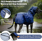 Mosucoirl Dog Raincoat Jacket Reflective Adjustable Hooded Pet Poncho Rain Coats with Leash Hole Waterproof Clothes for Small Medium Large Dogs (NavyBlue, M)