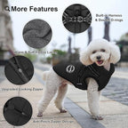 Warm Winter Coat, Waterproof Windproof Jacket, Reflective & Adjustable Black Pet Vest with Harness, Thick Polar Fleece Lining Cozy Apparel for Small Medium Dogs & Cats