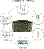 Dog Grooming Organizer,5 Compartments Caddy for Dog Cat Supplies,Handwoven Paper Rope Organizer with Handle,Ideal for Pet Shampoo,Trimmer,Clipper,Combo,Brush-Green
