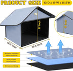 Dreyoo 1 Pack Outdoor Cat Feeding Station for Food & Water, Weatherproof Outdoor Kitty Dining Room Cat Shelter for Stray, Feral Cats and Community Cats, 13”d x 17”w x 15.5'h (Dusty Blue)