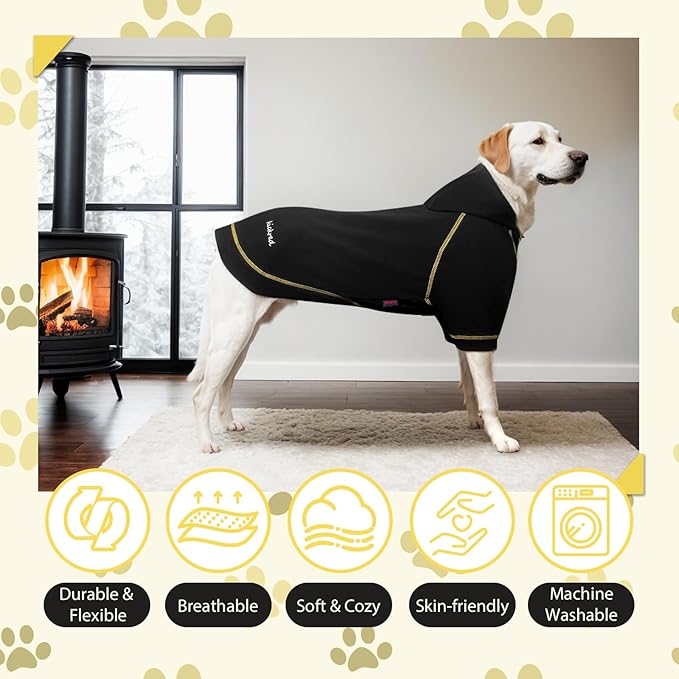Basic Dog Hoodie Sweatshirts, Pet Clothes Hoodies Sweater with Hat and Leash Hole, Soft Cotton Outfit Coat for Large Medium Small Dogs, Black (Medium)