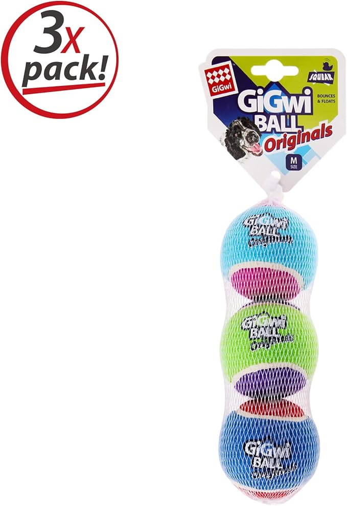 Gigwi Tennis Balls for Dogs, Squeaky Dog Tennis Balls for Exercise, High Bouncy Pet Ball Bright Colors 2.5 Inches, Interactive Funny Dog Toys for All Breeds of Dogs Indoor & Outdoor Dog Games, 3 Pack