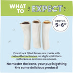 Pawstruck Large 5-6” Filled Dog Bones Variety Pack - Peanut Butter, Cheese & Bacon, Beef Flavors - Made in USA, Long Lasting Stuffed Femur Treat for Aggressive Chewers - Pack of 3, Packaging May Vary