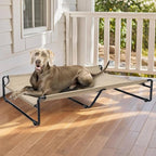 Veehoo Original Outdoor Elevated Dog Bed, Cooling Raised Dog Cot for Large Dogs, Portable Standing Pet Hammock Platform with Washable Breathable Mesh, No-Slip Feet, XX-Large, Beige Coffee, CWC2201