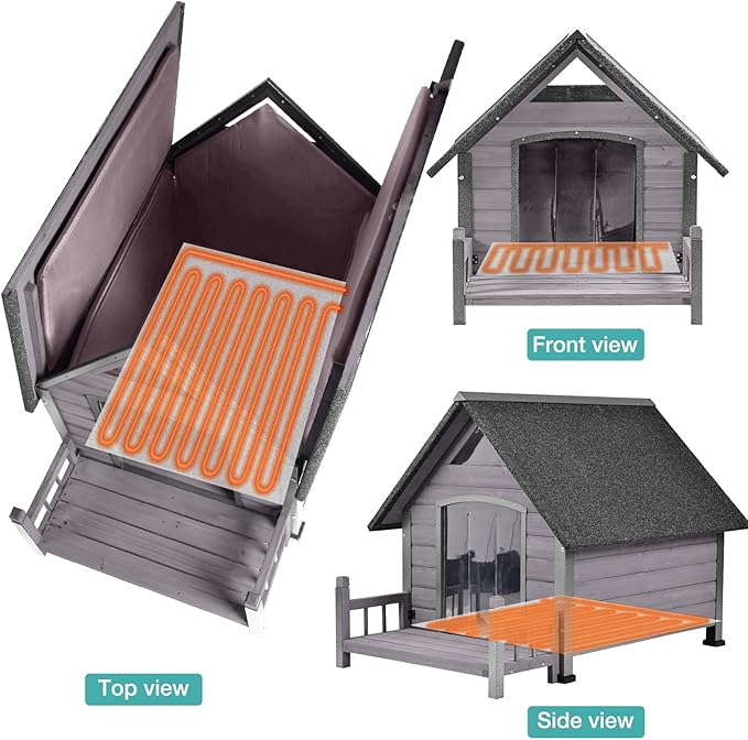 Dog House Outdoor, Insulated Dog Kennel Outside for Large Breed, 50.87" L Weatherproof Large Dog Shelter with Anti-Chewing Iron Frame (Grey-H, 45" D x 32.9" W x 32.6" H)