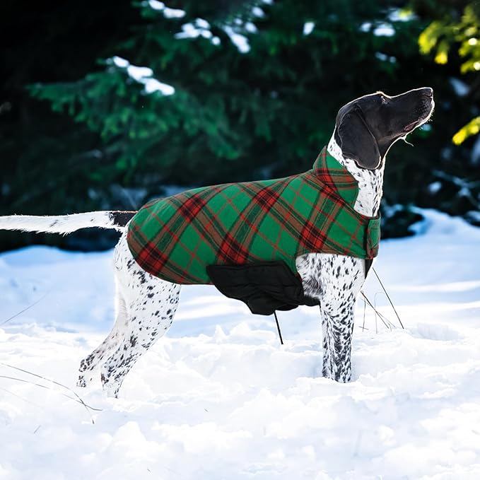 Kuoser Waterproof Dog Coat, Reversible Dog Jacket for Large Dogs, Adjustable Durable Doggie Winter Coat for Groowing Puppies Warm Puppy Cold Weather Apparel, Christmas Green L
