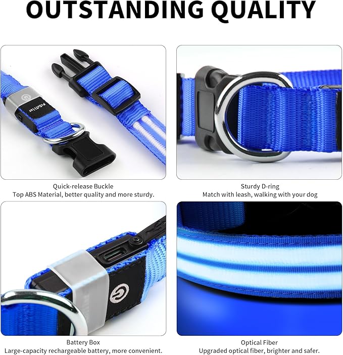 PcEoTllar Lighted Dog Collars for Night, Light Up Dog Collar Rechargeable Water-Resistant Flashing LED Dog Collars Safety Glow in The Dark Dog Collars Light for Large Small Medium Dogs