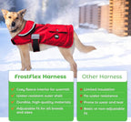 Joyride Harness FrostFlex Dog Winter Jacket - Fleece Lined & Water-Resistant - Snowsuit with Pockets for Treats & Poop Bags - Durable Cold Weather Dog Coat - Red Rush-XXL