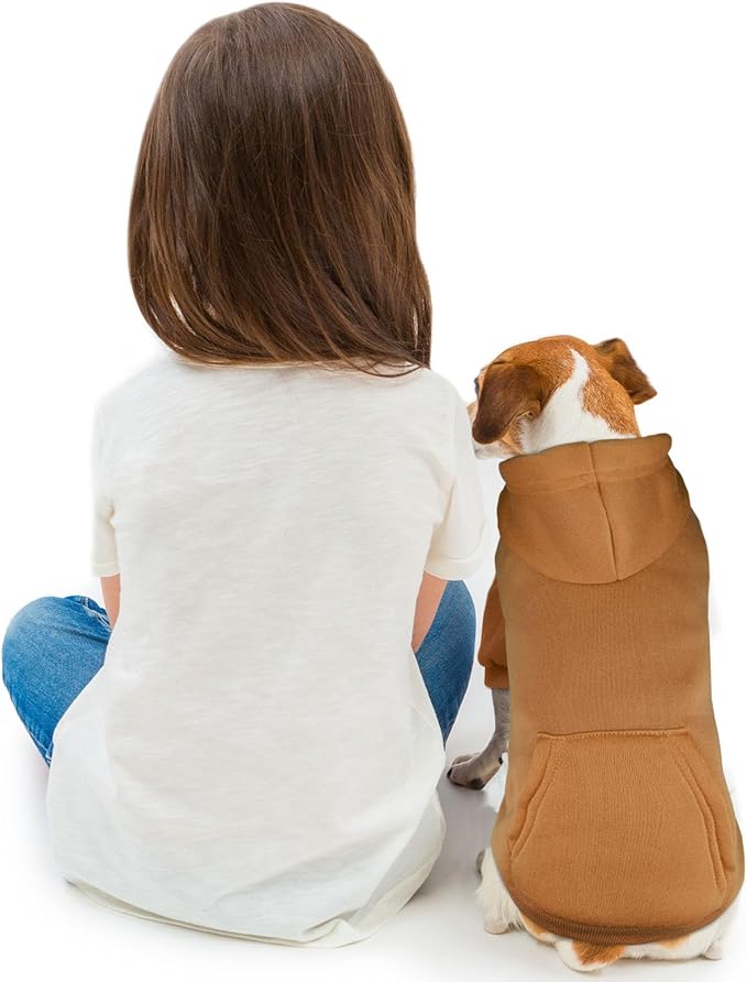 Dog Sweaters for Small Dogs Dog Hoodie Dog Sweater Solid Soft Brushed Fleece Dog Clothes Dog Hoodie Sweatshirt with Pocket(Coffee-S)
