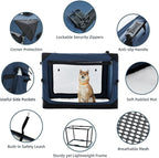 Pettycare 42 Inch Collapsible Dog Crate for Large Dogs, 4-Door Foldable Soft Side Kennel with Chew Proof Mesh Windows, Indoor & Outdoor Travel Crate, Navy Blue