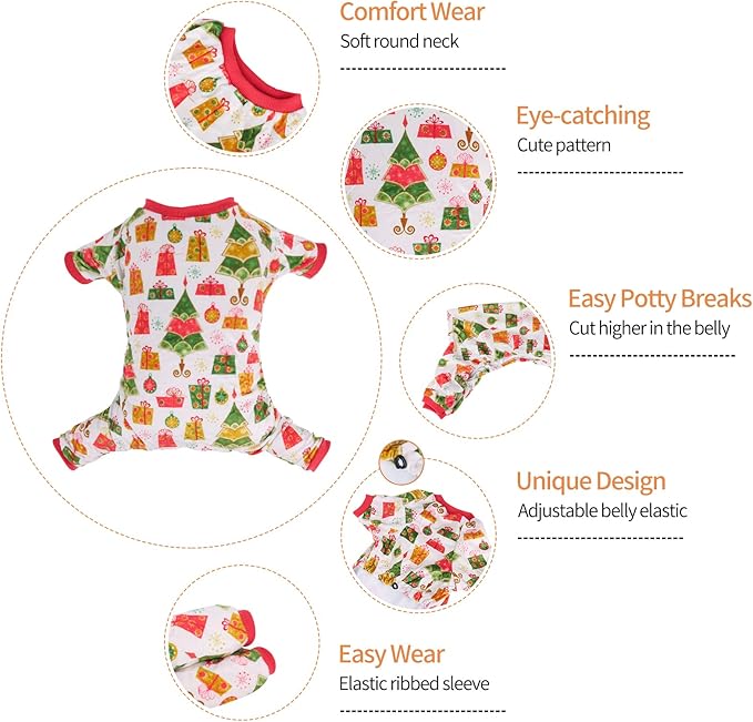 CuteBone Small Dogs Christmas Outfit Soft Puppy Onesies Pjs Dog Pajamas Pet Coat Cat Apparel Comfy Doggie Jumpsuit Bodysuit for All Seasons P17L