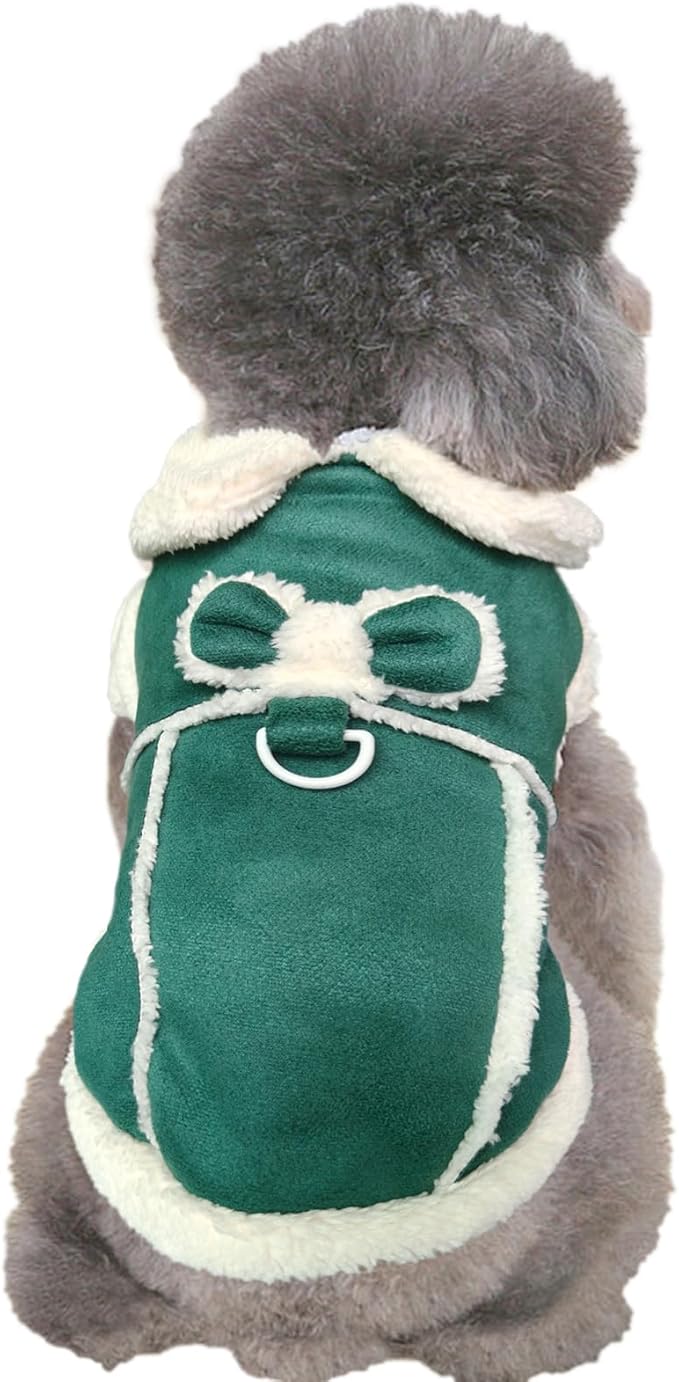 Jecikelon Bowtie Dog Cold Weather Coat Fleece Lining Warm Pet Puppy Turtleneck Dogs Winter Clothes for Small Dogs with D-Ring (Green, X-Large)