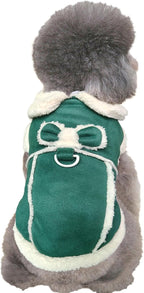 Jecikelon Bowtie Dog Cold Weather Coat Fleece Lining Warm Pet Puppy Turtleneck Dogs Winter Clothes for Small Dogs with D-Ring (Green, Medium)