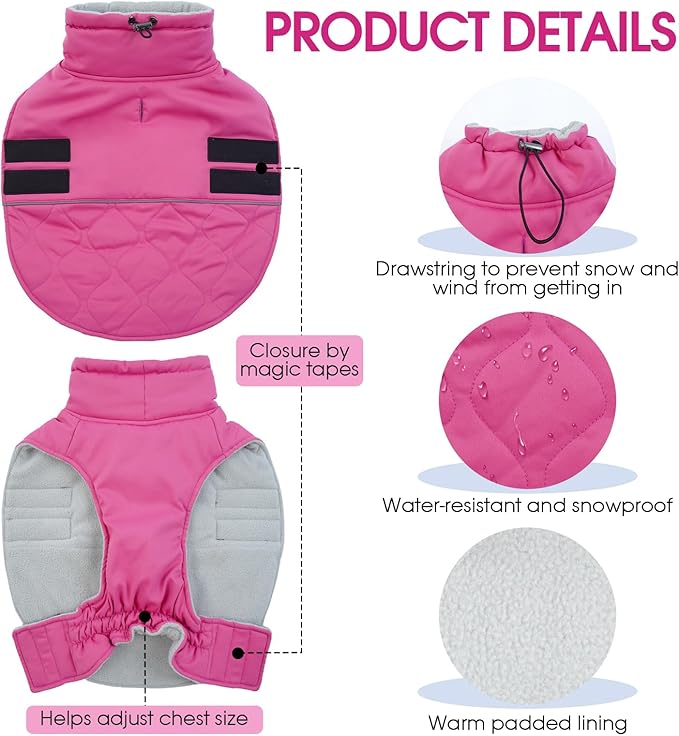 FUAMEY Winter Warm Dog Coat, Fleece Turtleneck Jacket, Thick Waterproof Windproof Cold Weather Coats, Snowsuit Vest for Small to Large Dogs