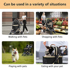 Pettingzoo Dog stroller with 4 Wheels, Folding Cat Stroller for Small/Medium/Large dogs & cats to 60 lbs, pet stroller with removable carrier, Storage Basket,Cup Holder,3 in1 Multifunctiona Detachable