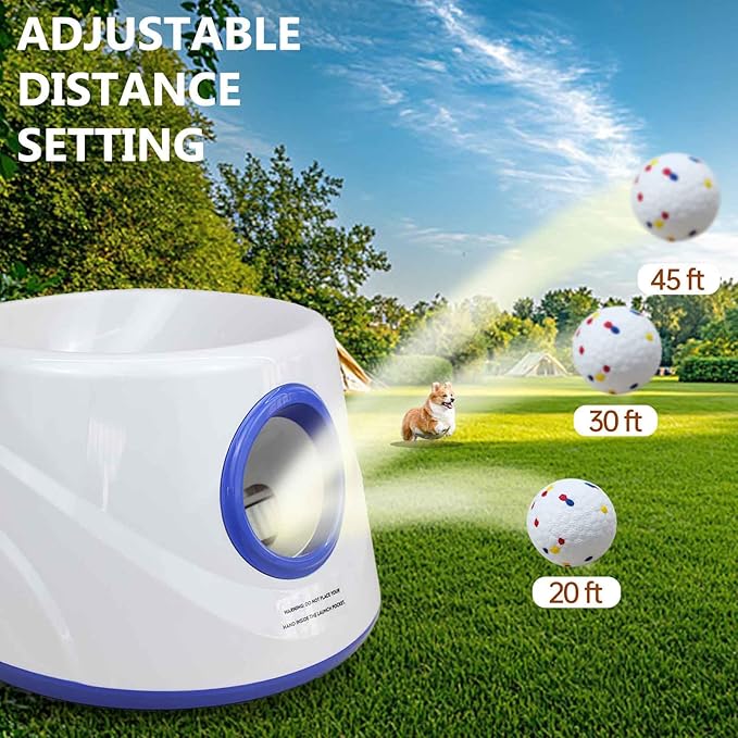 Dog Ball Thrower Launcher,Automatic Ball Launcher for Dogs with 3 Launching Distance 20-45FT,6 2.3 Inch ETPU Tennis Balls,Interactive Dog Toys Indoor Outdoor Ball Thrower Machine for Small/Medium Dogs
