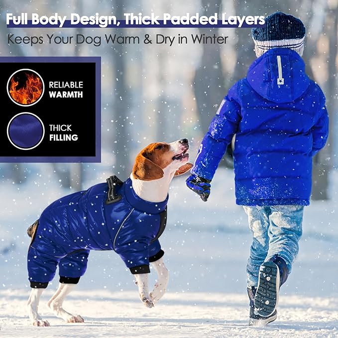 AOFITEE Dog Coat, Waterproof Dog Jacket for Winter, Warm Fullbody Dogs Snowsuit, Winter Coat for Small Dogs, Zip Up Pet Puffer Jacket Fleece Vest, Outdoor Reflective Cold Weather Pet Coats, Blue S