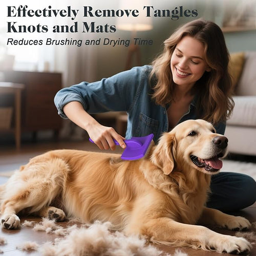 2PCS Slicker Brush for Dogs & Pet Comb,Professional Dog Grooming Brush (Goldendoodles,Poodles,Labradoodles) with Extra Long Pins to Effectively Remove Tangles, Knots and Mats (Purple Large)