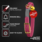 WAUDOG Ultra Soft Rolled Leather Cat Collar with Removable Bell, Safety Elastic Strap and QR ID Tag - Soft Padded for Small, Medium, and Large Cats - Round Kitten Collar for Male and Female Cats