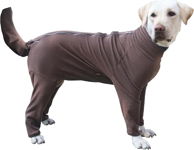 Extra Large Dog Pajamas Pjs Bodysuits Full Body Coverage Onesie Clothes Anxiety Calming Surgery Recovery Suit for Great Dane, Brown, 6X-Large