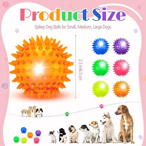 12 Pcs 2.56" Light up Squeaky Dog Balls Large Dog Toys Ball Puppy Chew Toys for Small Medium Large Pet Clean Teeth Teething