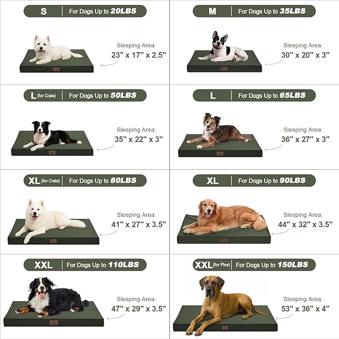 Outdoor Extra Large Dog Bed, Jumbo Waterproof Dog Bed for Large Dogs, Orthopedic Egg Crate Foam Pet Mat with Removable Oxford Cooling Cover, Dark Green