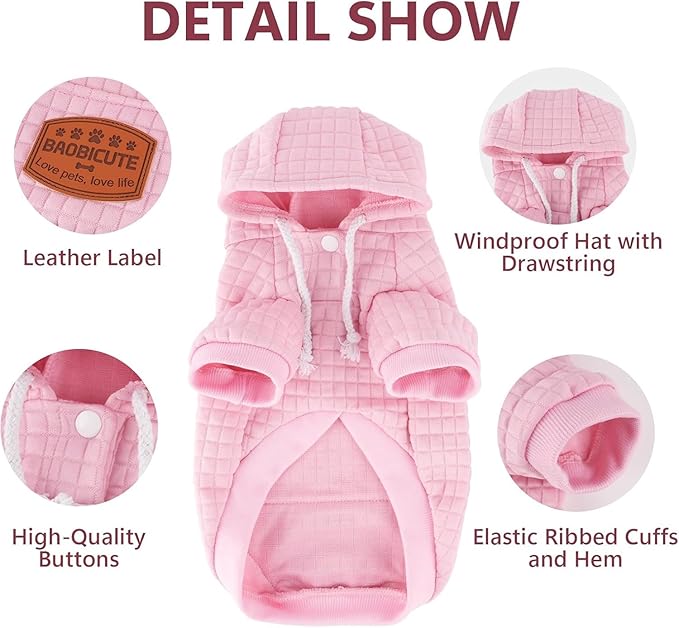 2 Pack Dog Hoodie Sweaters for Small Medium Dogs Warm Dog Clothes for Large Dogs Soft Waffle-Like Laminated Sweatshirt Bulldog (Pink, M/L (Back: 17",Chest: 24.5", Neck: 14.5"))