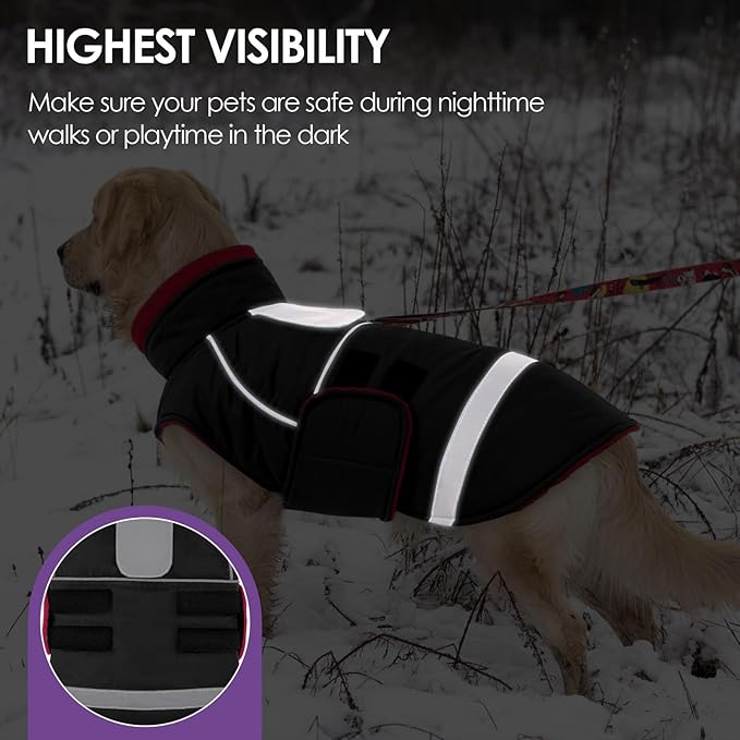 SUNFURA Dog Coats for Medium Dogs, Dog Winter Coat with Fleece Lining for Cold Weather, Warm Dogs Puffer Jacket Reflective Snowsuit with Leash Hole for Jack Russel, Boston Terrier, Black M