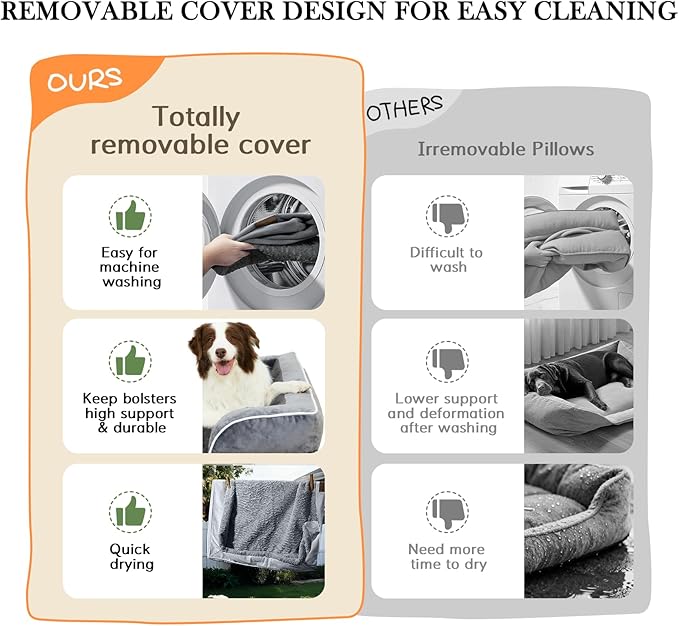 Comfort Expression Orthopedic Dog Bed for Extra Large Dogs 53x42 Inch, Waterproof Egg Crate Foam XXL Pet Bed with Removable Bolsters, Dog Couch with Washable Cover & Non-Slip Bottom, Dark Grey