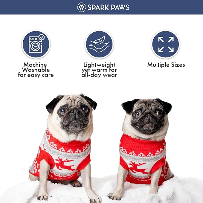 Spark Paws Christmas Dog Sweater - Ultra Soft Holiday Knit Sweater for Small, Medium & Large Dogs, Cute Pet Sweater for French Bulldogs & Big Dogs, Potty V Cut Design Jacket (Winter Wonderland, S)