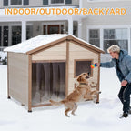 Petsfit All-Season Large Wooden Dog House Outdoor for Extra Large Breeds up to 200lbs, Insulated Weatherproof Shelter with PVC Roof & Elevated Floor, Easy Assembly, 47-Inch, Off-White
