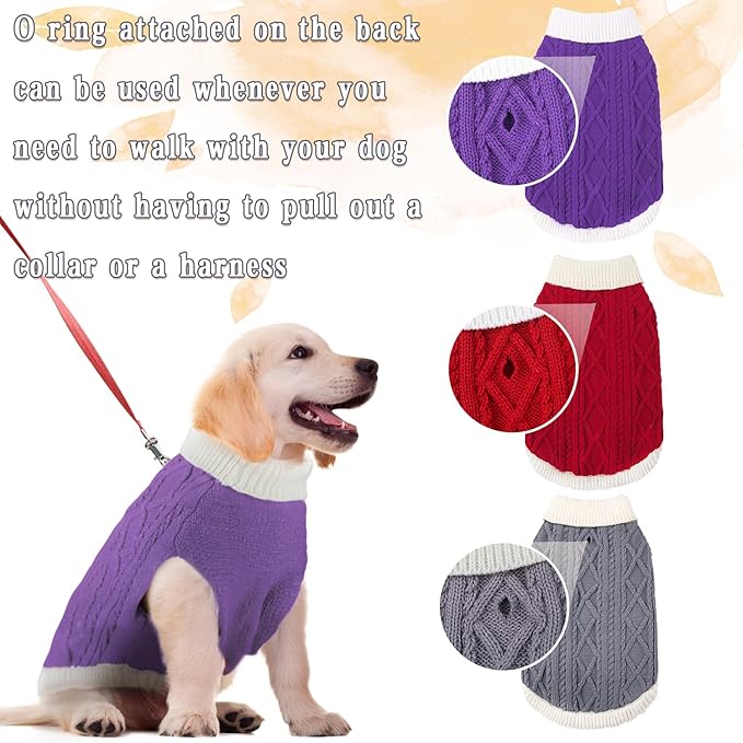 Small Dog Sweaters with Leash Hole Turtleneck Dog Sweaters Knitwear Boys Girls Warm Soft and High Stretch Pet Clothes for Fall Winter，Pet Shirts for Kitten Puppy Purple Medium
