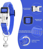 Personalized Reflective Nylon Cat Collar with Name Phone,Custom Engraved Buckle Cat Collar with Bell,Adjustable for Small Dogs Puppy Kitten (Navy Blue,fit 7.5''-12.0'')