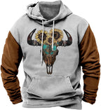 HOTYD Mens Western Aztec Sweatshirts Long Sleeve Fall Fashion Drawstring Pullover Vintage Graphic Cowboy Hoodie for Men