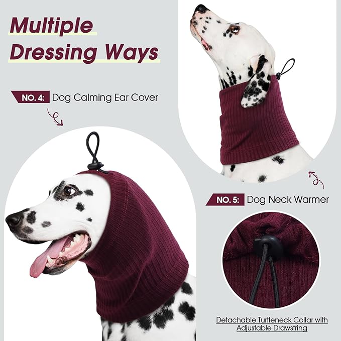 ROZKITCH Dog Shirt with Hoodie Dog Ears Cover 2 in 1, Soft Lightweight Dog Striped T Shirt Pullover Dog Tank with Detachable Ear Wrap, Dog Hoodie Tshirt Dog Boy Girl, Stretchy Sweater WineRed S