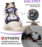 Halypet Cat Harness and Leash Set for Walking, Escape Proof Adjustable Vest Harness with 3-in-1 Integrated Buckles, Easy Control Soft Breathable Mesh with Reflective Strips for Cats, XS,Moonlight Meow