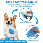 Bath Grooming Kit with Hair Brush, Towel & Scrubber Gloves - 6-in-1 Slicker Brush for Shedding Dogs & Cats, Blue