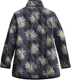 LIZALIG Women's Cropped Puffer Jacket Lightweight Floral Print Long Sleeve Padded Quilted Puffy Cardigan Coat