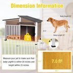 Chew-Resistant Dog House with Metal Frame, Wooden Kennel for Indoor & Outdoor Use, Waterproof Roof & Feeding Bowls Included (Brown, L-in)