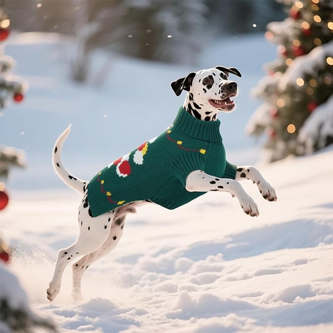 BRKURLEG Dog Sweaters, Christmas Dog Sweaters, Medium Large Dogs Warm Sweater for Cold Weather, Pullover Sweater Xmas New Year, Winter Knitted Sweatshirt Outfit for Boston Terrier, Beagle (Green, L)