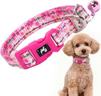 Pink Puppy Collar with Bell - Reflective Adjustable Nylon Kitten-Safe Collar for Small Dogs & Cats, Soft Flower Pattern Design for Teacup Chihuahua, Pomeranian, and Kittens (X-Small, Flower)